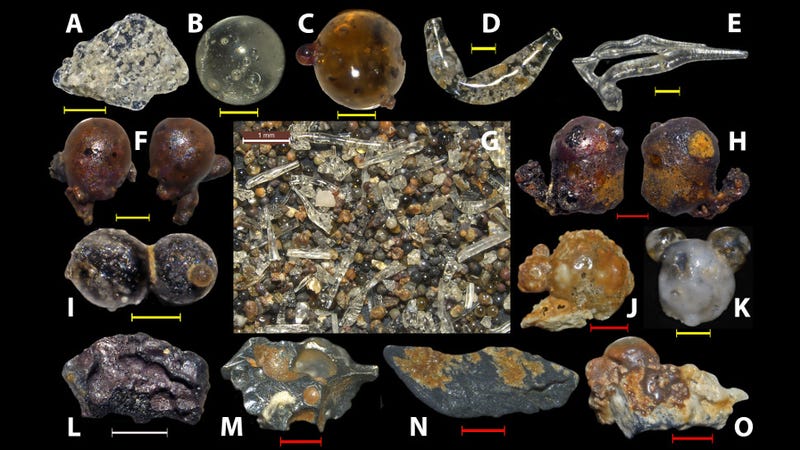 Some examples of the diverse range of particles collected from beach sands in Japan’s Motoujima Peninsula.