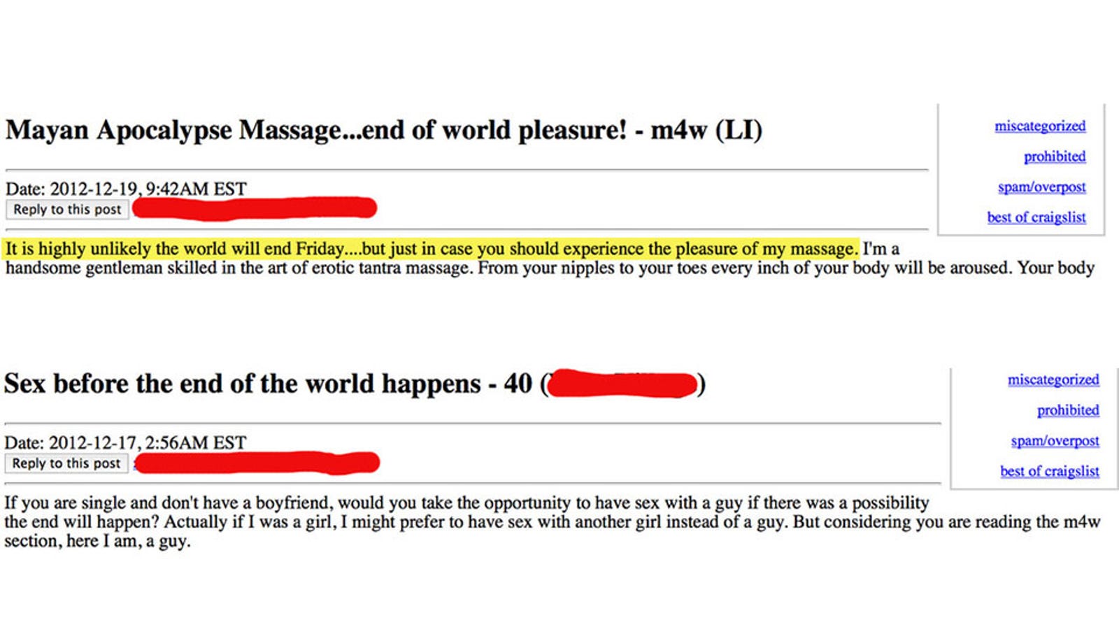 The Best Craigslist Ads of the Mayan Apocalypse