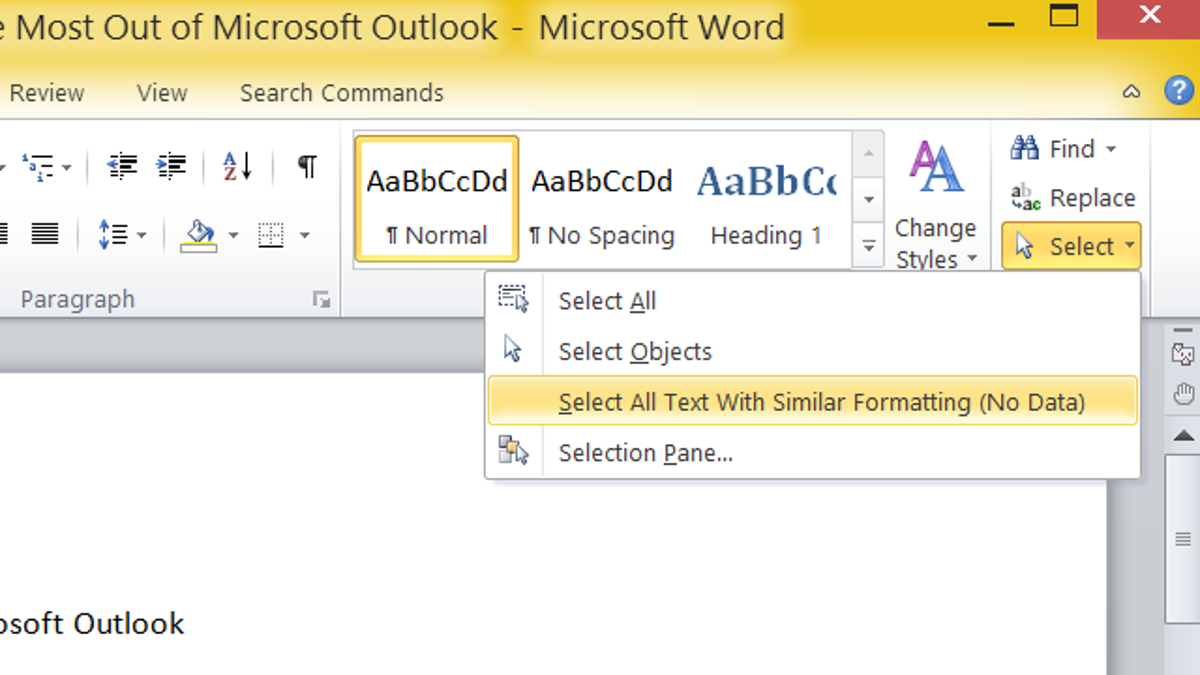 Does Microsoft Word For Mac 2016 Have A Select All Tab
