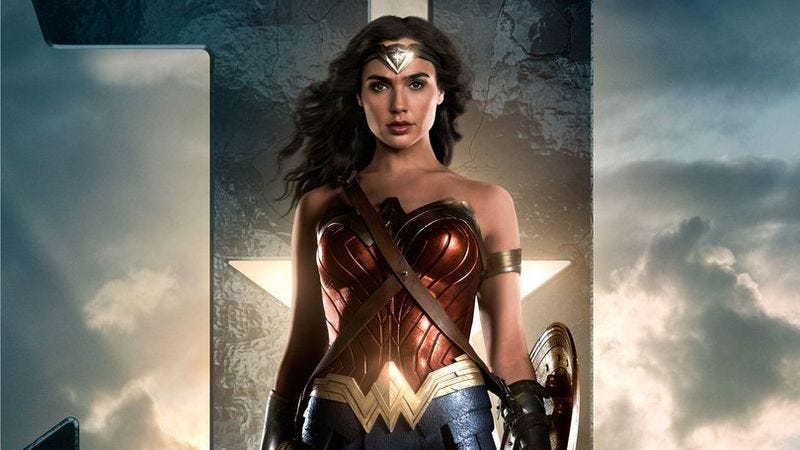 Illustration for article titled Wonder Woman takes an awkward stance in new Justice League character poster