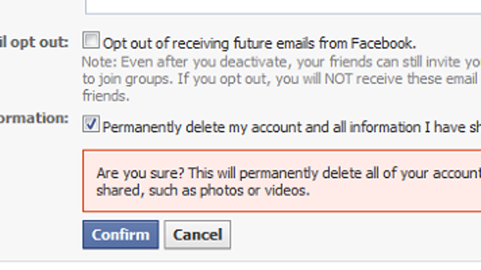 Facebook Testing Permanent Account Deletion
