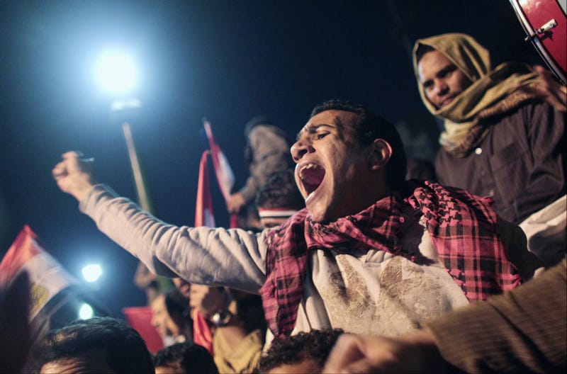 Earlier today, an Egyptian protester eagerly awaited Mubarak's address. (Getty Images)