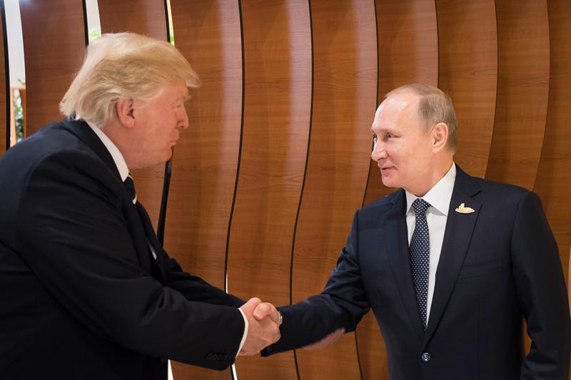 President Donald Trump meets Russian President Vladimir Putin at the opening of the G-20 summit on July 7, 2017, in Hamburg, Germany.