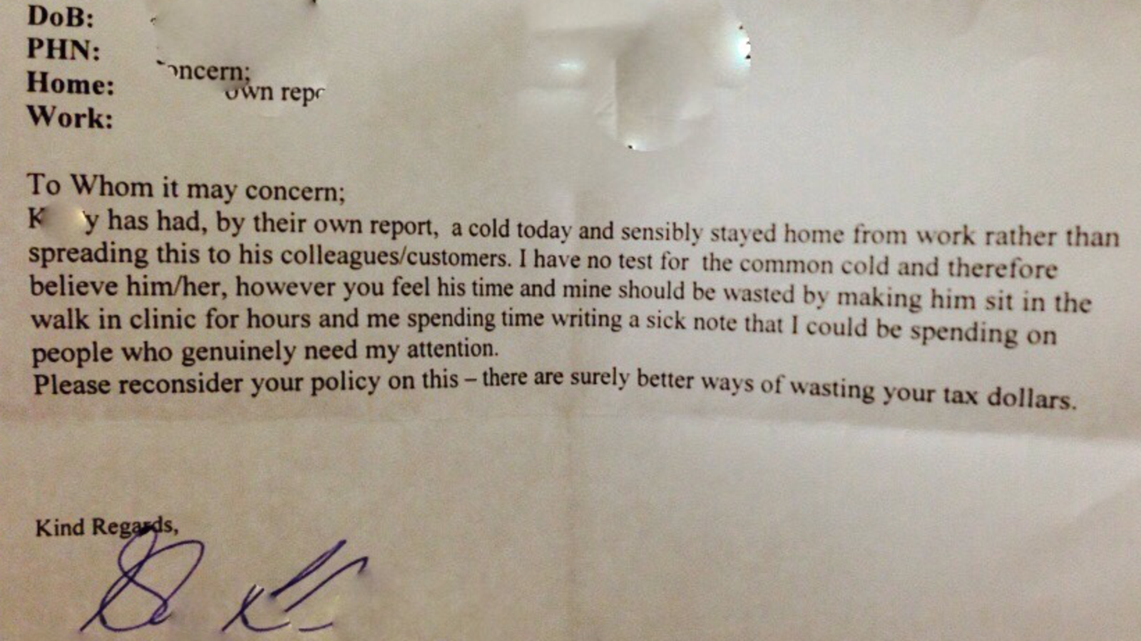 A Sick Note We All Wish Our Doctors Would Write.