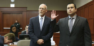 Attorney Don West and George Zimmerman during his trial (Pool/Getty Images)
