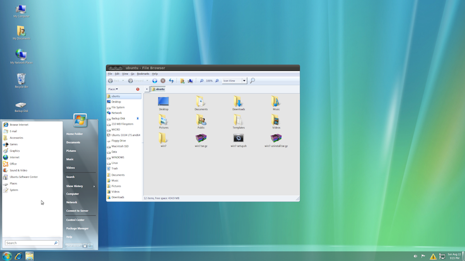 Ubuntu Тема Windows 7