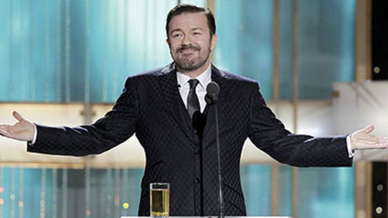 Illustration for article titled Rich, famous people get feelings hurt by Ricky Gervais at the Golden Globes