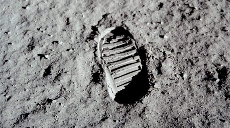 A bootprint made by Buzz Aldrin during the Apollo 11 mission.