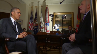 President Obama speaks with The Wire creator David Simon at the White House.Screenshot