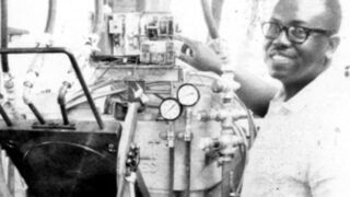 Boddie with a record-pressing machine. (Courtesy Numero Group)