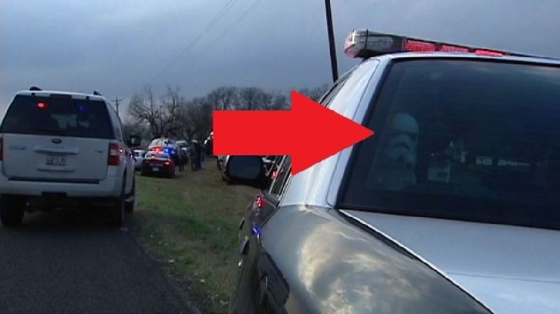 Illustration for article titled Yes, That Looks Like A Stormtrooper In The Back Of A Texas Police Cruiser