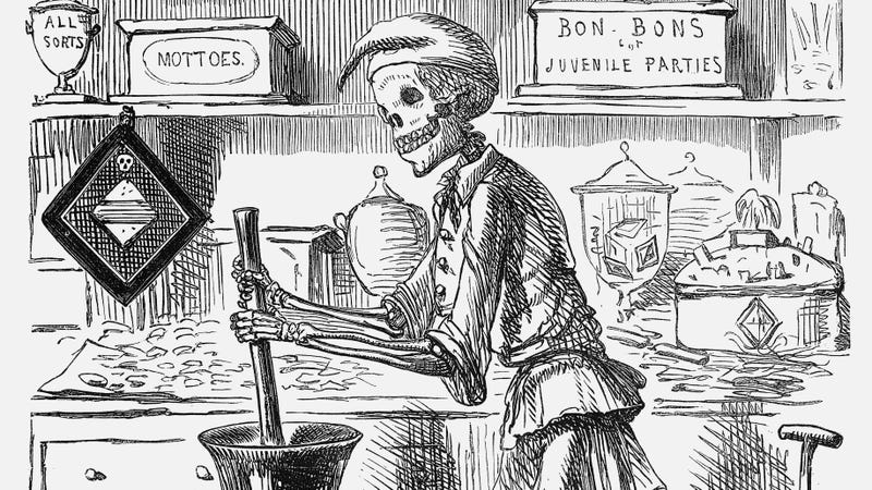 “The Great Lozenge-Maker. A Hint To Paterfamilias” by John Leech, 1858