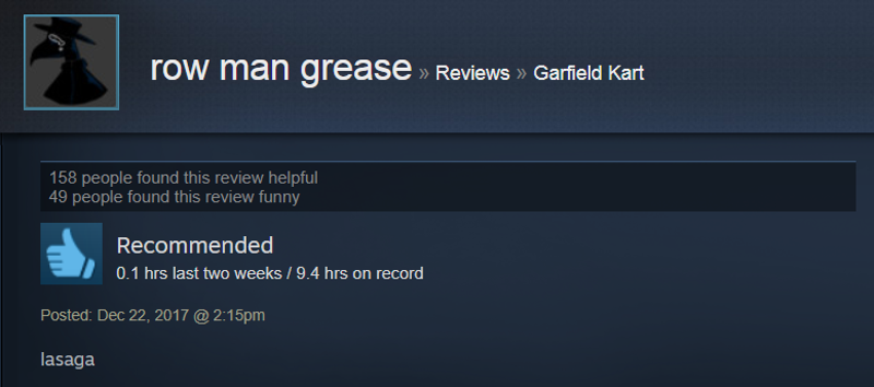 steam page for garfield kart