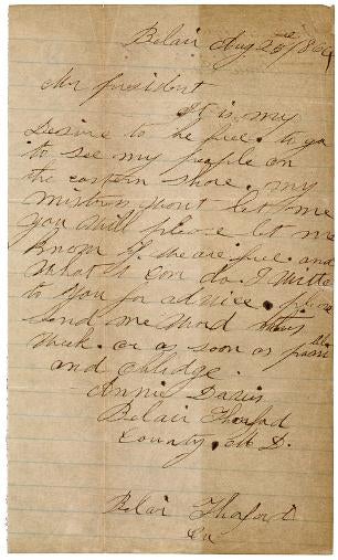 Annie Davis' letter (courtesy of the National Archives)