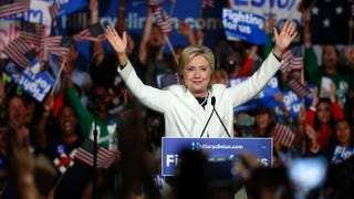 Democratic presidential candidate Hillary Clinton speaks at a rally during a campaign event on Super Tuesday in Miami on March 1, 2016.RHONA WISE/AFP/Getty Images