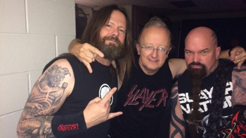 Illustration for article titled ESPN’s John Clayton and Slayer met at a concert and took a glorious pictureÂ
