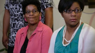 Sandra Bland’s mother, Geneva Reed-Veal, and sister Sharon Cooper at a news conference for Bland at DuPage African Methodist Episcopal Church July 22, 2015, in Lisle, Ill. Joshua Lott/Getty Images