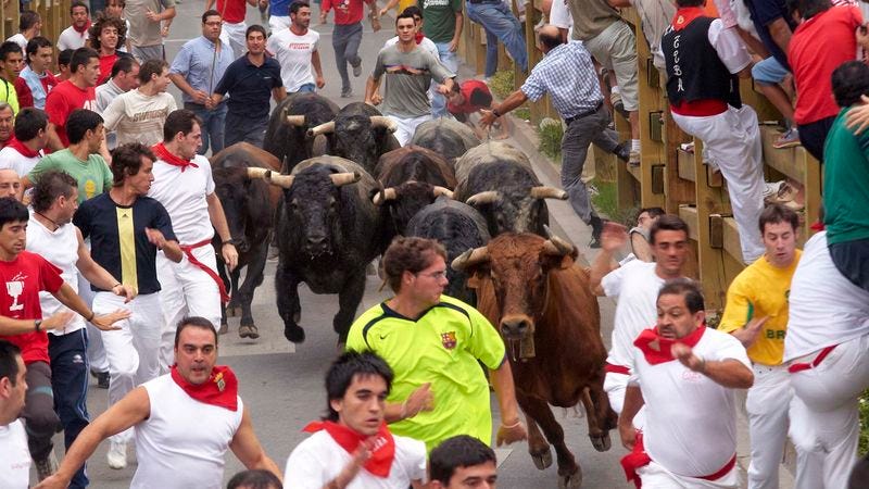 Illustration for article titled Movie Characters Happen To Pass Through Pamplona On The One Week Bulls Run
