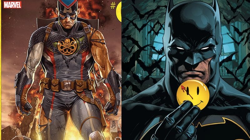 Illustration for article titled Captain America is a fascist, Batman has shitty Watchmen crossover in DC and Marvel’s latest insults
