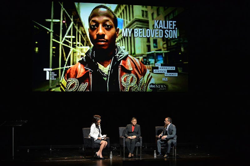 Nightline co-anchor Juju Chang, Venida Browder and Paul V. Prestia attend the 2016 "Tina Brown Live Media's American Justice Summit" on Jan. 29, 2016, in New York City. (Slaven Vlasic/Getty Images)