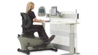 Illustration for article titled The Elliptical Machine Office Desk: Out, Work Workout!