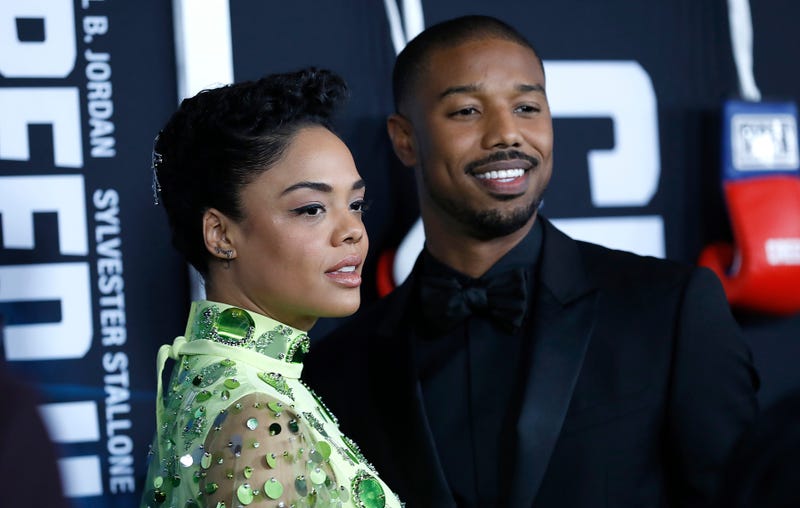 Tessa Thompson and Michael B. Jordan attend âCreed IIâ New York Premiere on November 14, 2018 in New York City.