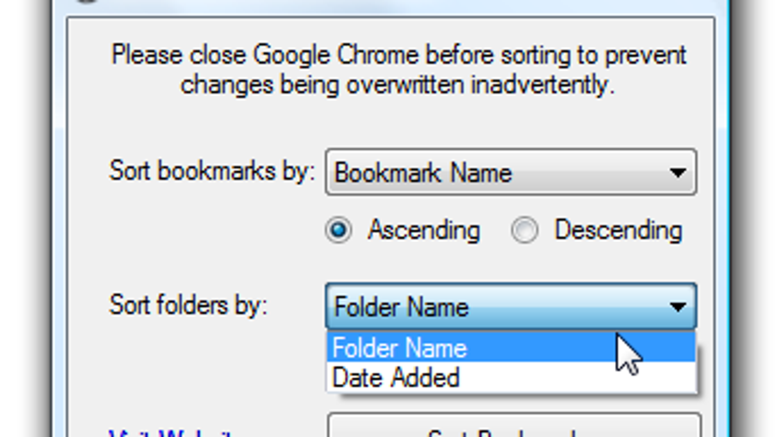 chrome bookmark sorter application