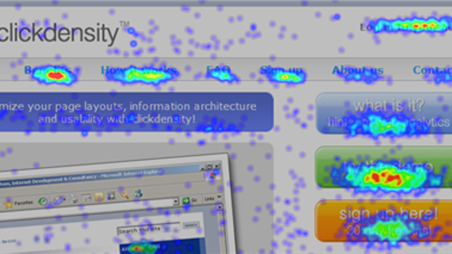 Clickdensity web site click heat map