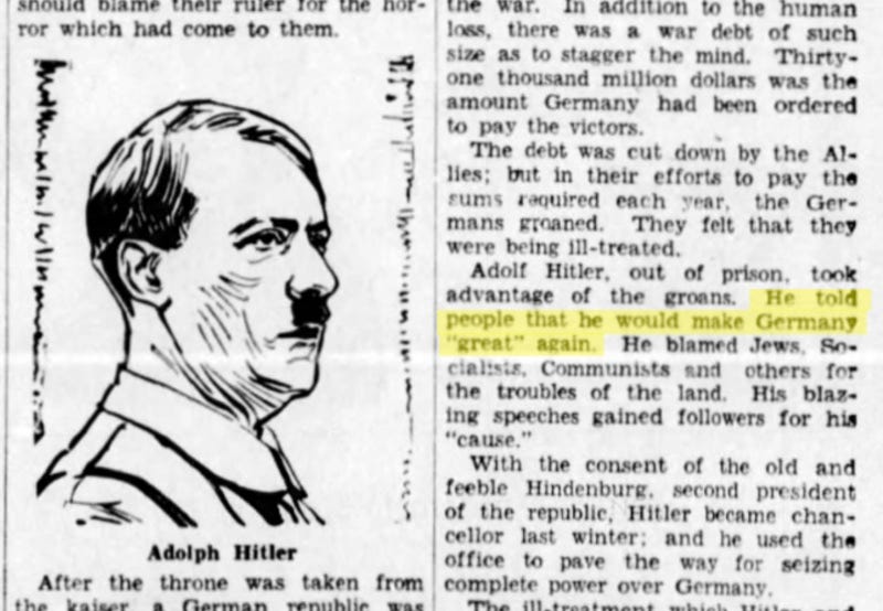 Excerpt from a syndicated column in the January 4, 1934 Green Bay Press-Gazette in Wisconsin (Newspapers.com)