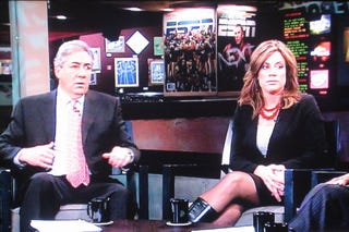 Illustration for article titled Kim Jones and Her Lovely 'Hooker Boots' Grace the ESPN Set