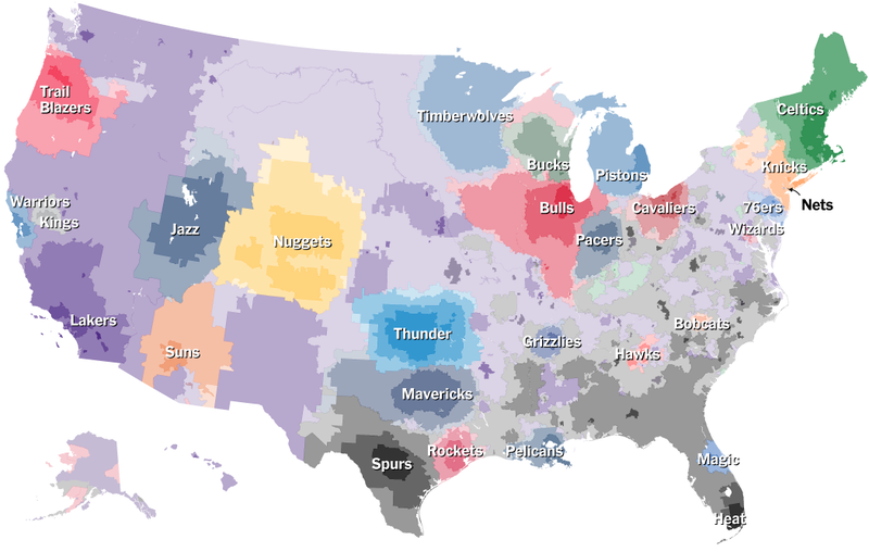Illustration for article titled Which NBA Teams Does Your Town Root For?