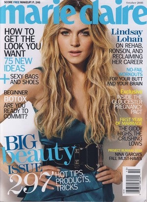 Illustration for article titled October Marie Claire: Cigs For Lindsay, Skydiving For Newlyweds, And Botox For All Ages