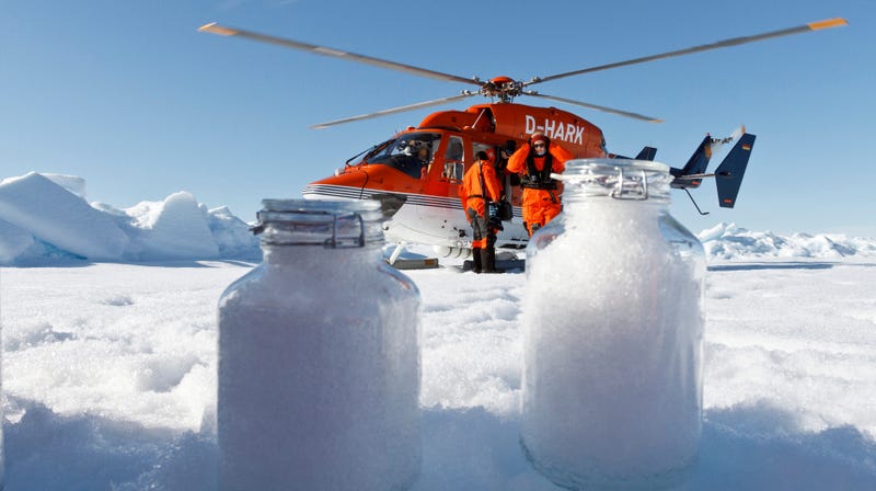 Scientists from the Alfred Wegener Institute collect snow samples.