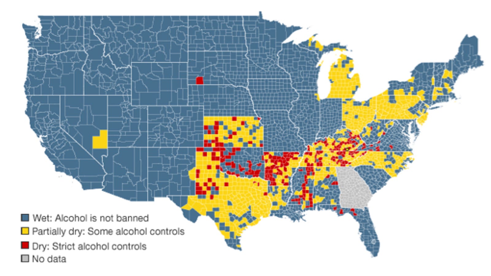 These are the places in America where alcohol is still banned