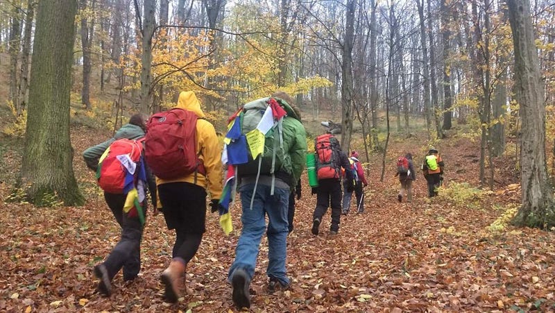 The pilgrims walk to Katowice, Poland.
