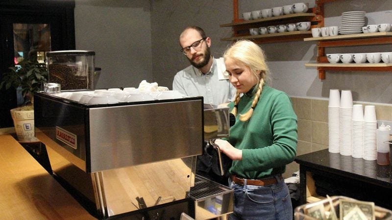 Illustration for article titled Everyone In Coffee Shop Can Tell Trainee A Goner