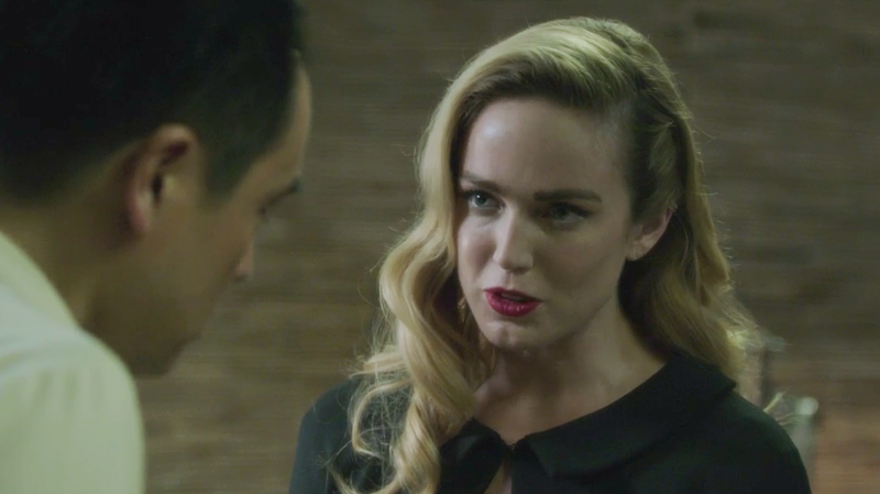Sara Lance (Caity Lotz) comforts the grieving director.