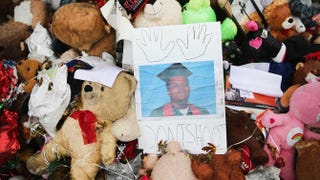 A memorial sits near the spot where 18-year-old Michael Brown was shot and killed by a police officer on Oct. 10, 2014, in Ferguson, Mo.Scott Olson/Getty Images