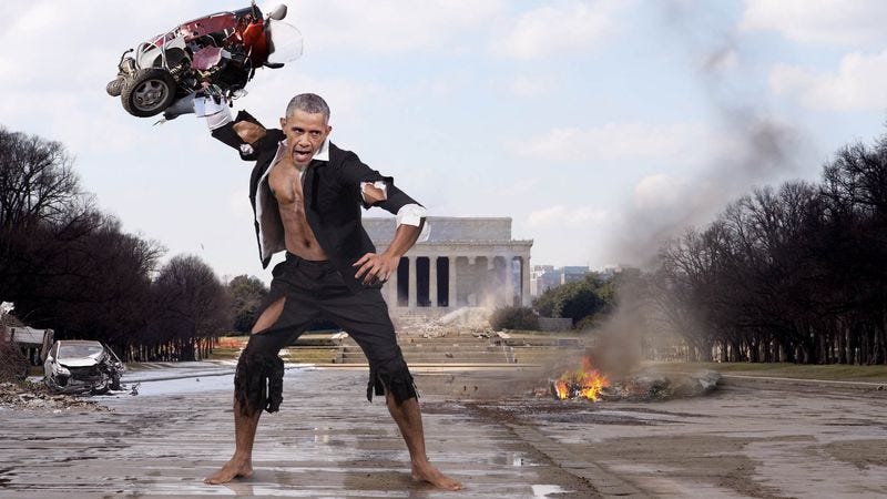 Witnesses say the monster president ripped the roof off the Bureau of Engraving and Printing, grabbed millions in currency from within, and crammed it down dozens of citizens’ throats.