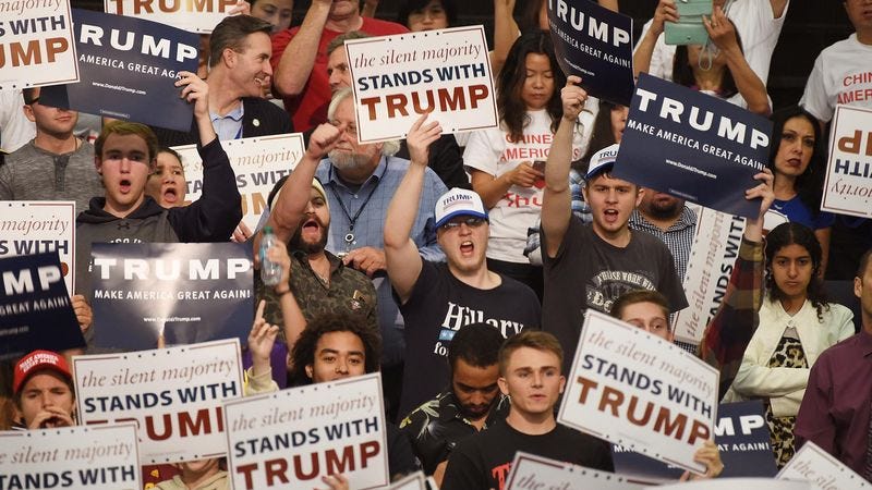 Illustration for article titled Crowd At Trump Rally Realizes They’ve Been Chanting ‘We Are Frightened And Helpless’ For Last Half Hour