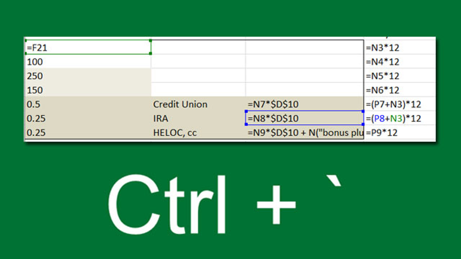 excel shortcut keys display formula