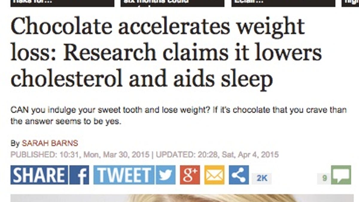 Image result for chocolate good for you headlines
