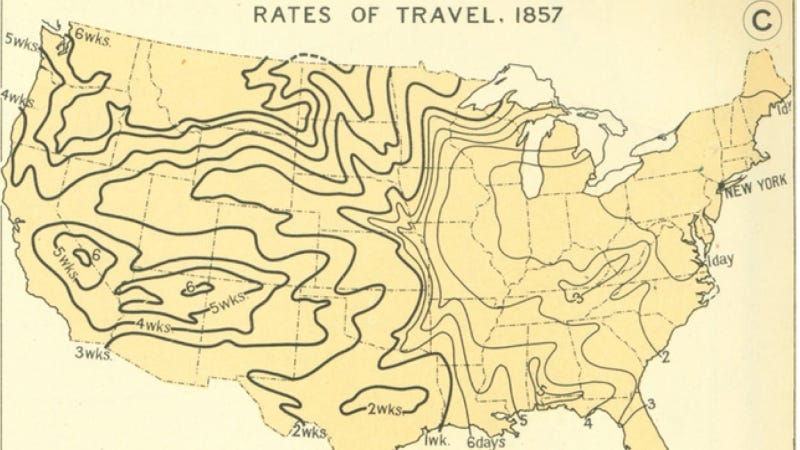 Illustration for article titled Next Time You're Bitching Long Road Trips, Remember That It Used To Take Weeks To Get Anywhere