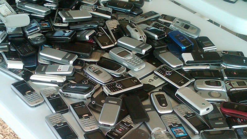 Confiscated cell phones at Broad River Correctional Institution, where the Federal Bureau of Prisons ran a cellphone-jamming experiment in partnership with state corrections officials last week, in 2010.