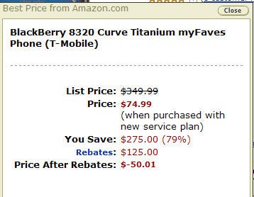 Illustration for article titled Dealzmodo: Make $50 on a T-Mobile BlackBerry Curve