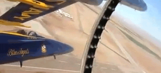 Man, look how crazy close Blue Angels fighter jets fly together