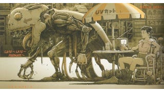 Illustration for article titled Concept Art Writing Prompt: A mechanical monster passes an outdoor cafe
