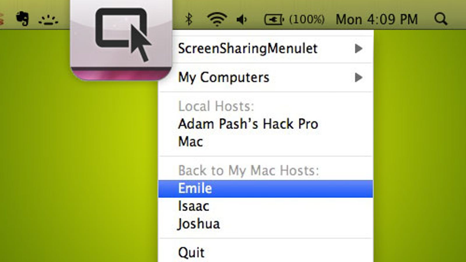 Screen sharing menulet