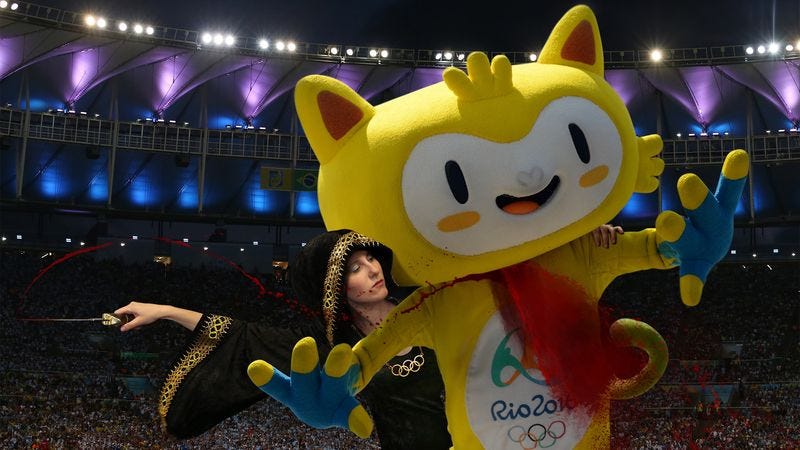 Illustration for article titled Olympics Head Priestess Slits Throat Of Official Rio Mascot To Sanctify Opening Ceremony