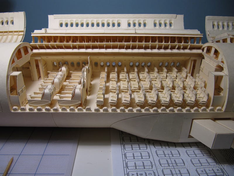 This meticulously crafted 777-replica is made of manila folders